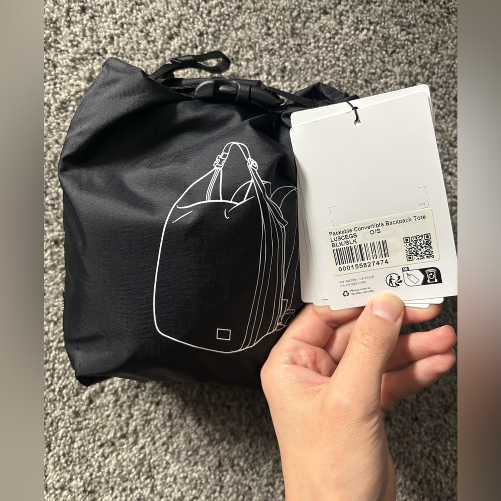 Lululemon Packable Convertible Backpack Tote - Bl… - image 1